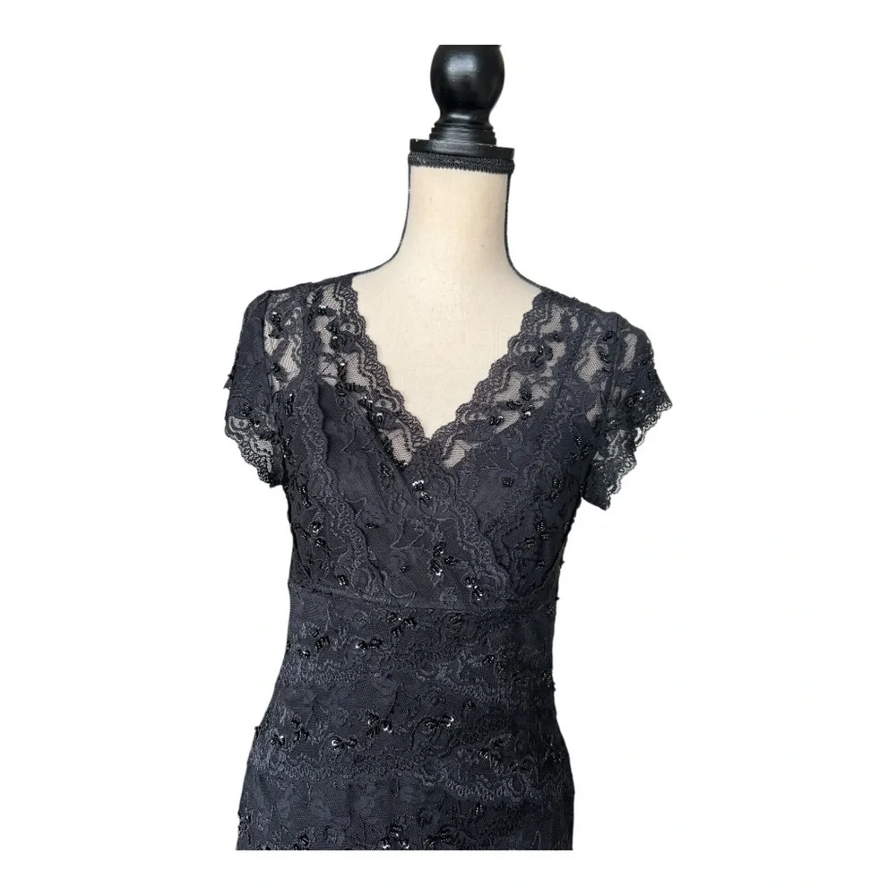 MARINA Black Sheath Dress V-Neck Flutter Sleeves Size 10 - Picture 4 of 7